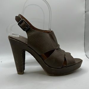 Lucky Brand Peggy Heels Slingback Sandals Brown Gray Leather Womens Size 6.5 M